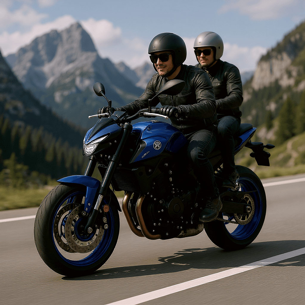 Moto présentée devant un décor extérieur